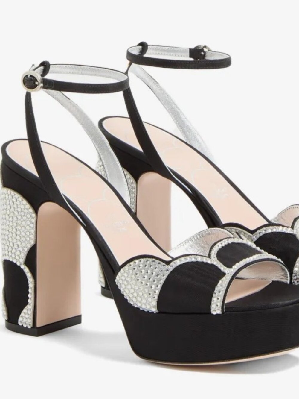 Valentino Women Bowow Platform Sandals Black Silver Crystal
